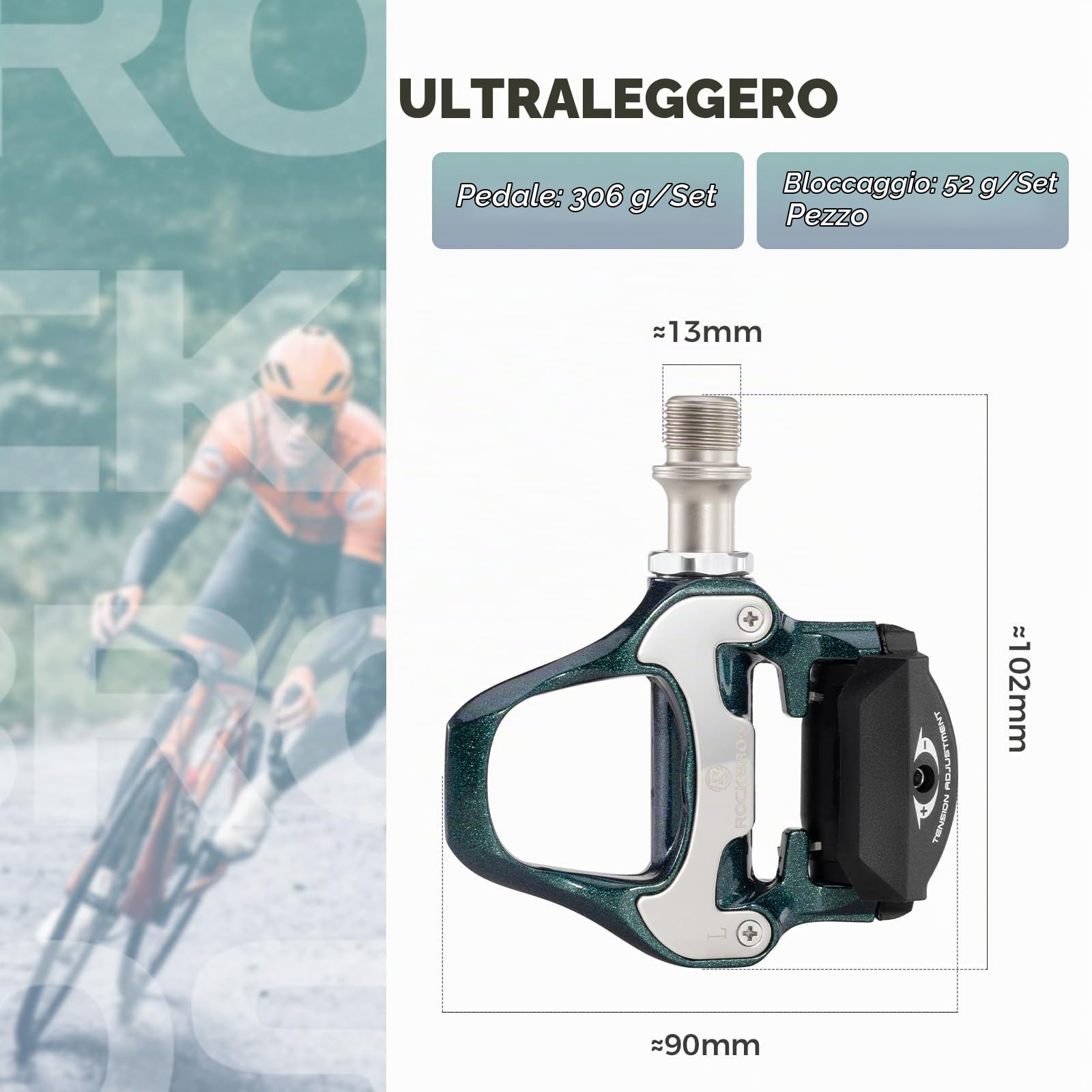 ROCKBROS Pedali Bici Corsa Lega Alluminio Asse Cromoly | con Regolazione Tensione, Antiscivolo e Cuscinetti Sigillati, Compatibili con Cleats Standard, per Strada e Allenamento
