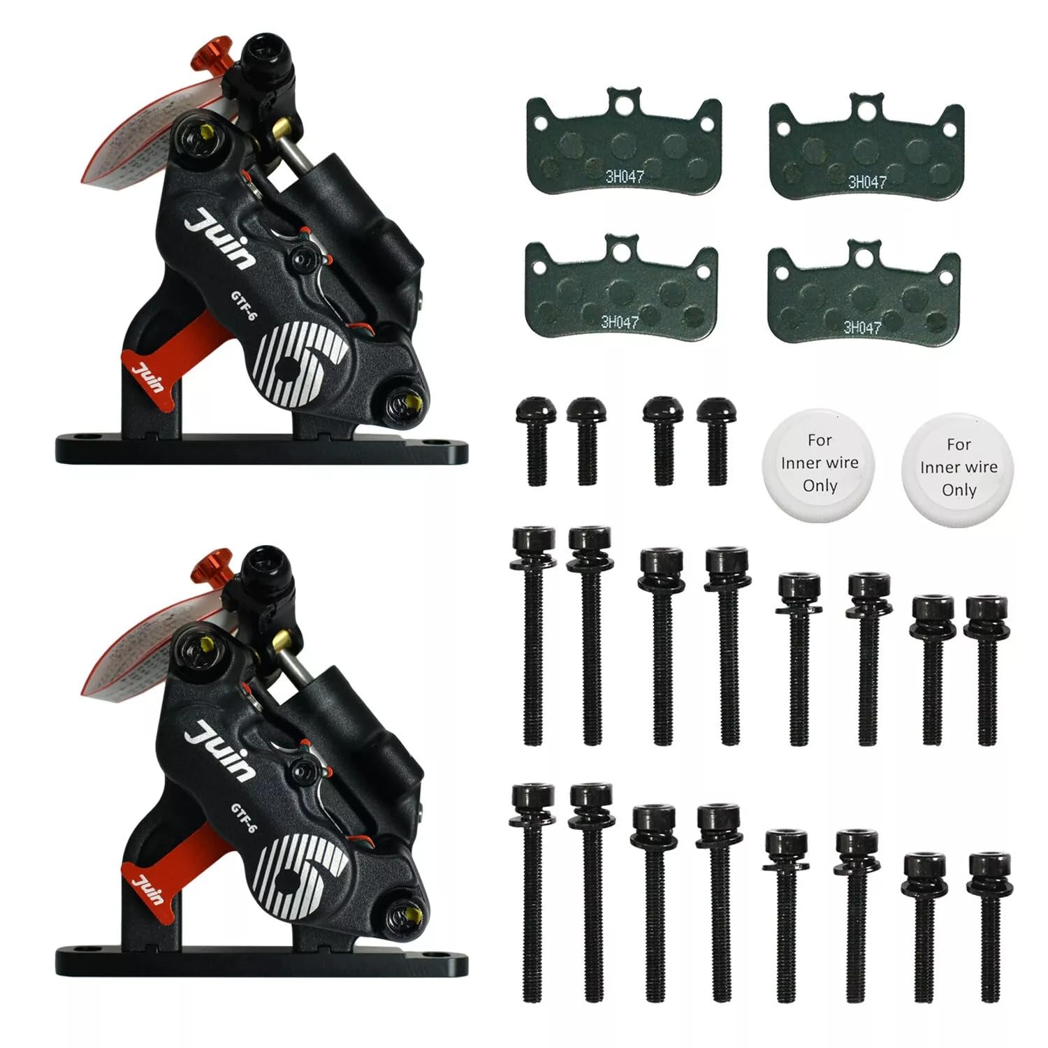 JUIN TECH GTF-6 6 Pistons FlatMount eBike CX Hydraulic Disc Brake Caliper Set, Black, JT3012-2