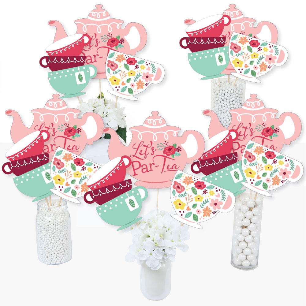 Big Dot of HappinessFloral Let’s Par-Tea - Garden Tea Party Centerpiece Sticks - Table Toppers - Set of 15