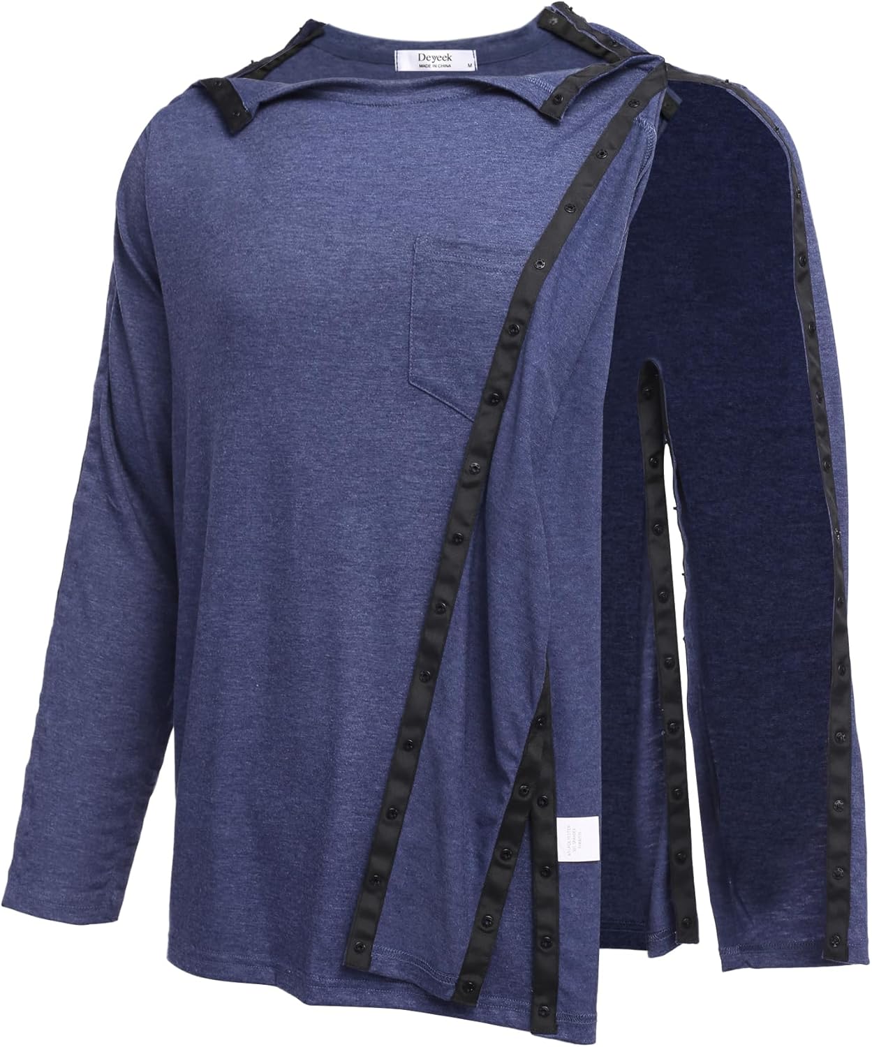 Deyeek Men's Post Shoulder Surgery Recovery Shirts Full Tear Away Long Sleeve Snap Chemo Port Access Shirt - Image 4