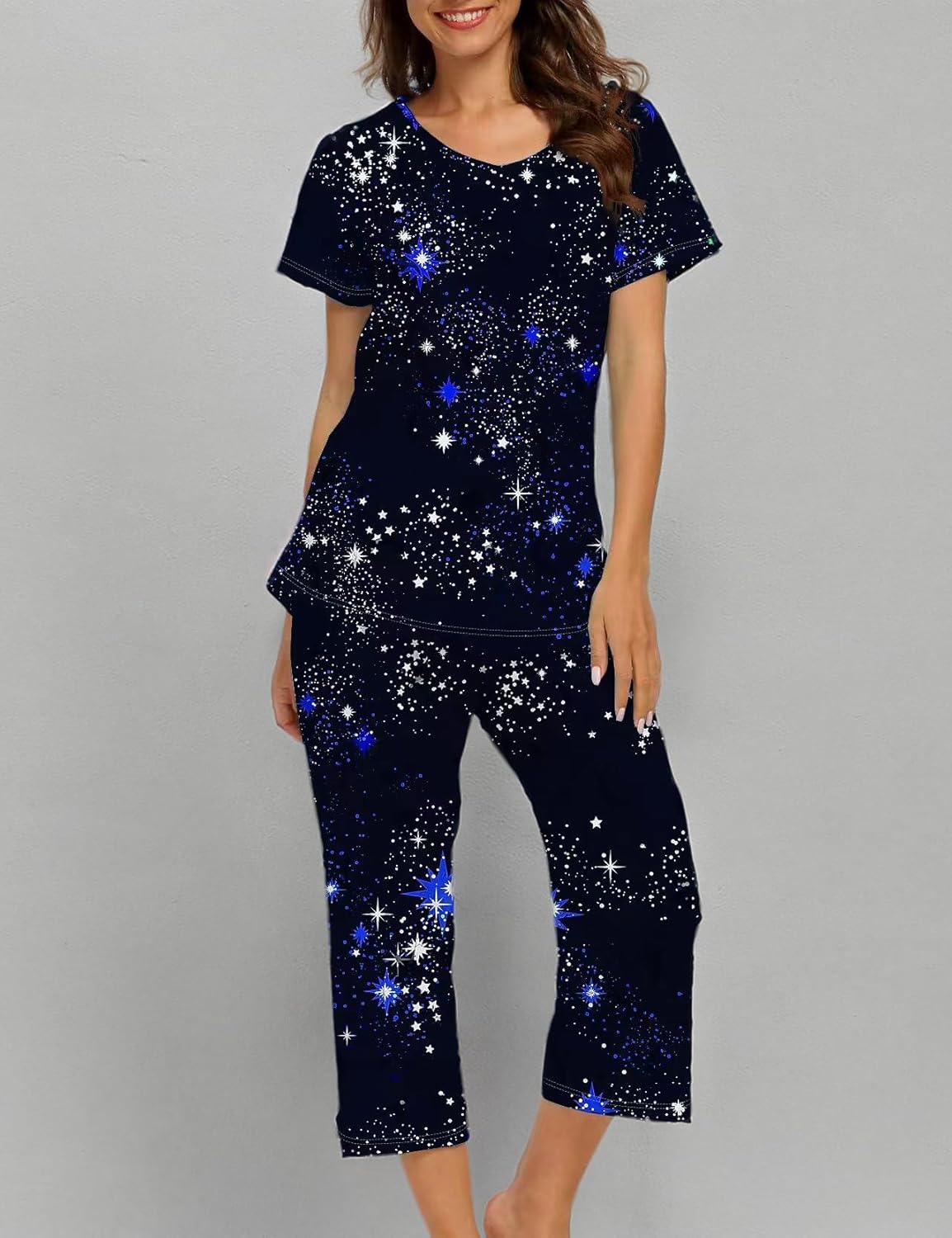 ENJOYNIGHT Womens Pajama Sets Cotton Summer Pjs Tops with Capri Pants Sleepwear - Image 6