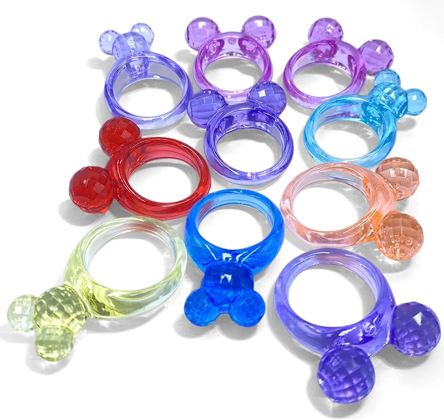 100PCS Colorful Mini Cartoon Acrylic Rings for Kids, Bulk Assorted Transparent Toy Rings, Cute Animal Themed Party Favors, Goodie Bag Fillers, Birthday Gifts, Pretend Play Jewelry for Girls Boys