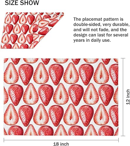Miniatura 4 de Foods - Juego de 4 manteles individuales con temática de fresa, lavables, impermeables, para decoración de mesa de comedor, 18 x 12 pulgadas
