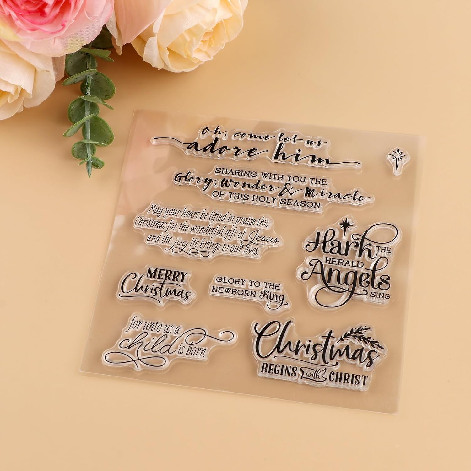 Xmas Christmas Greetings Words Phrases Soft Rubber Gel Stamps for Card Making DIY Scrapbooking Decorations Merry Christmas, Glory to the Newborn King for Unto us a Child is Born,Christmas Begins with