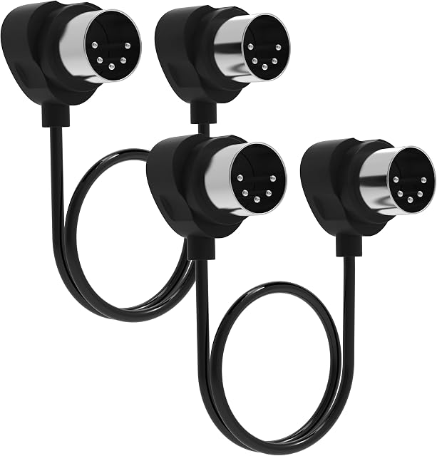 FORE 2-Pack 1m 90-Degree MIDI Câble avec des fiches ultra-petites pour le serrage Space, 5-Pin Din MIDI Câble compatible avec MIDI Clavier/Interface/Synthétiseur/Guitar Multi Effects/Ideal pour Studio 1m 2-Pack