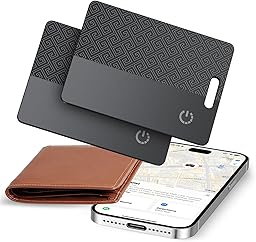FAMOO Wallet Tracker Card 2-Pack: Apple MFi Certified 0.06in Thinner Tracker Card (IOS only) Works with Apple Find My Rechargeable Tag IP68 Item Finder for Passports Luggage Tags Purse Phone (Black)