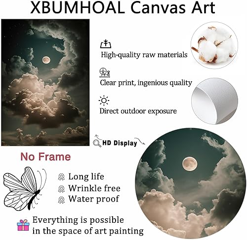 Miniatura 5 de Arte de pared de paisaje gótico, pinturas oscuras de academia, impresión de paisaje Moody, póster de nube, pintura de cielo vintage, imagen de luna