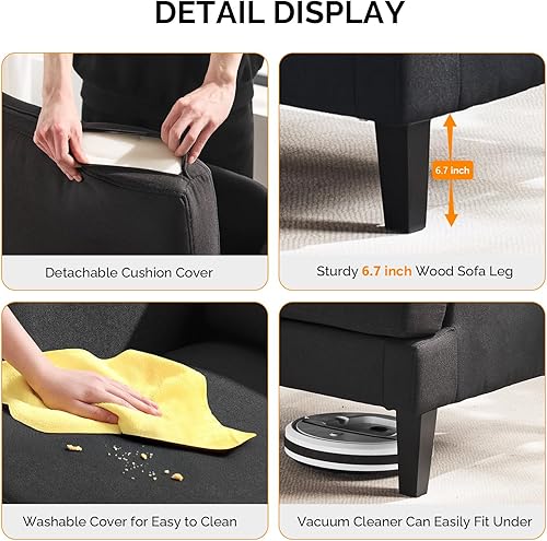 Miniatura 7 de VINGLI Juego de 2 sillas decorativas de tela de lino, sillón tapizado moderno gris, cómodo sofá, sala de estar, dormitorio, muebles para apartamento