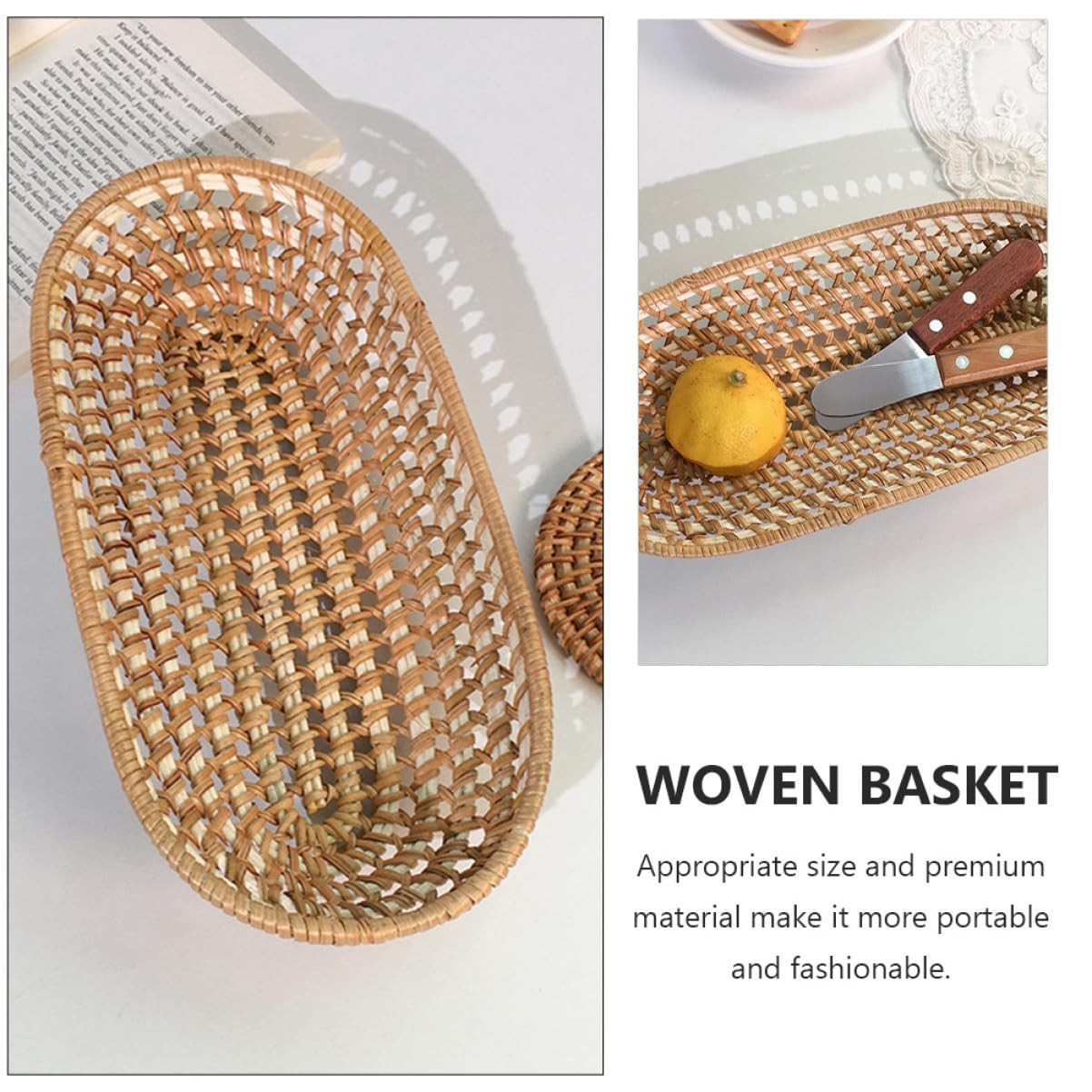 Unomor 1pc Cutlery Storage Basket Woven Basket Storage Container for Tableware Bread Loaf Container Rattan Baskets for Storage Woven Seagrass Basket Fruit Bowl Snacks Basket Wooden Yellow