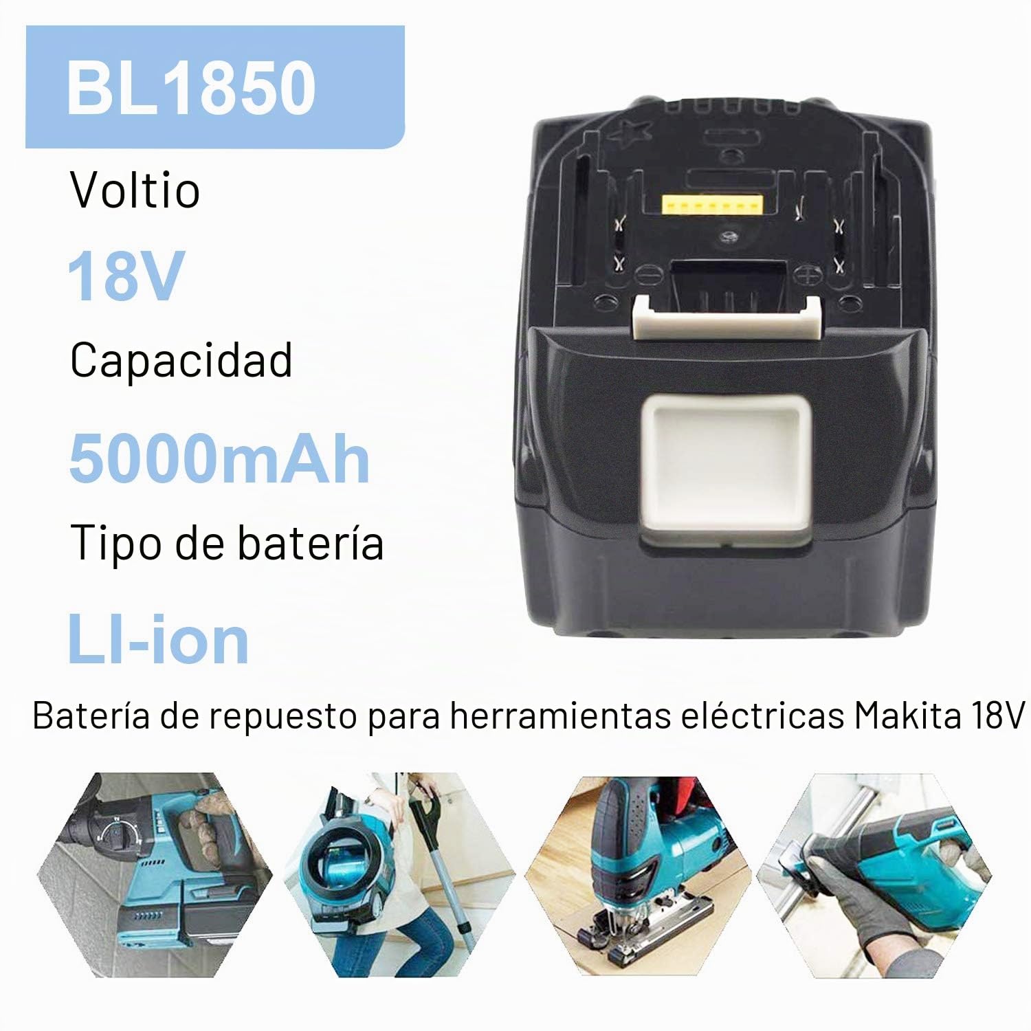 LabTEC 2 Packs BL1850 18V 5000mAh Baterías de Litio de Repuesto para Makita 18V BL1815 BL1830 BL1835 BL184 BL1860 LXT400 Herramienta Eléctrica sin Cable con Indicador LED