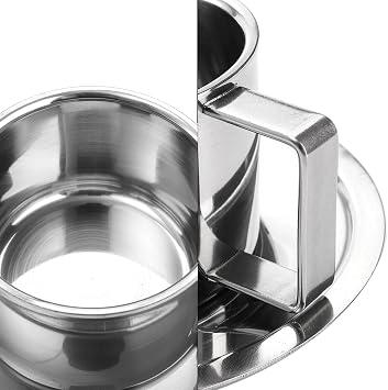 ZENFUN 4 Pack 6.8 oz Coffee Cups Set, 18/8 Stainless Steel Espresso Cup with Saucer and Spoon, Cute Coffee Mugs with Handle, Drinkware Cup for Latte, Cappuccino, Milk, Tea