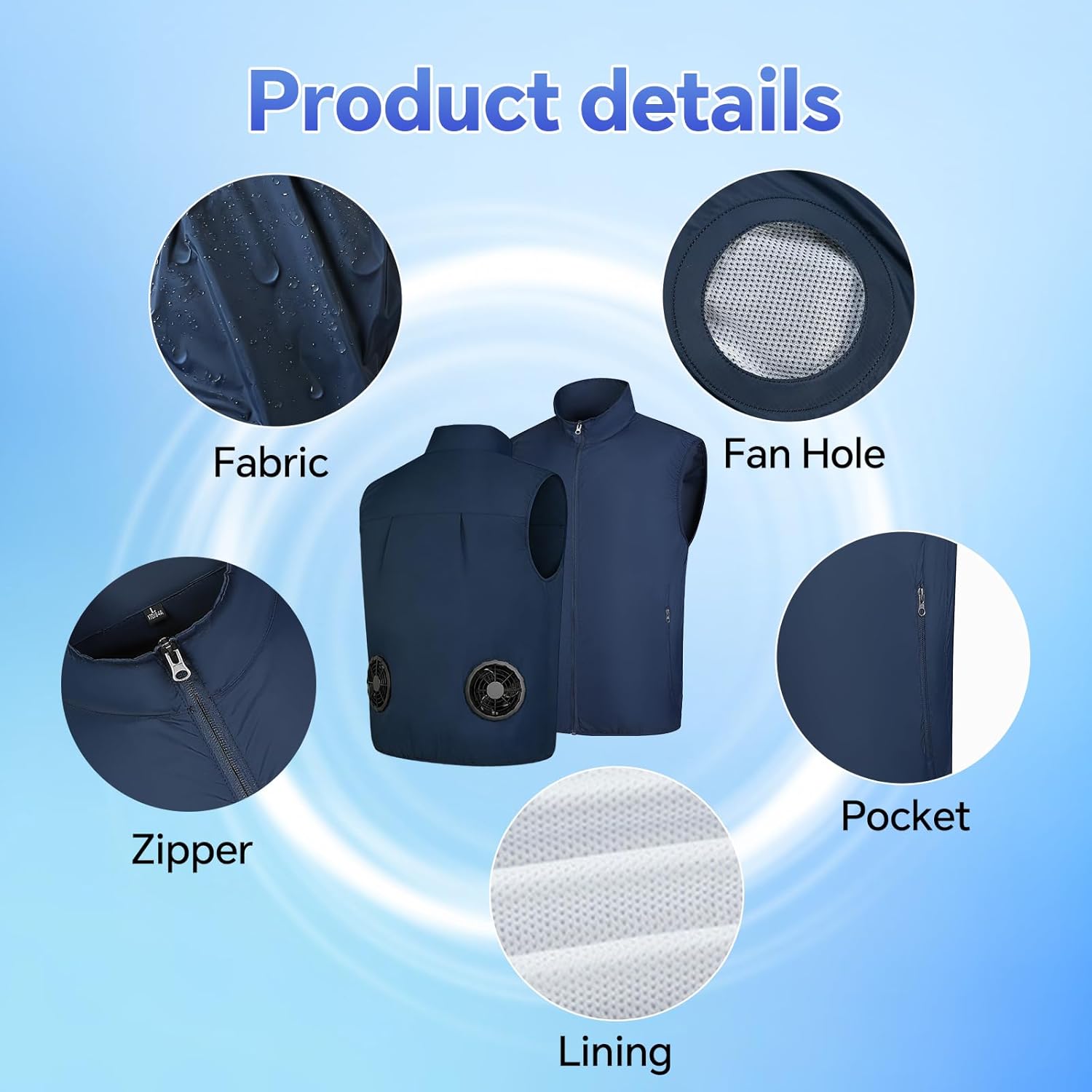 Cooling Vest for Men, Quick-Detach Dual Fans with Two 20000mAh Battery Packs
