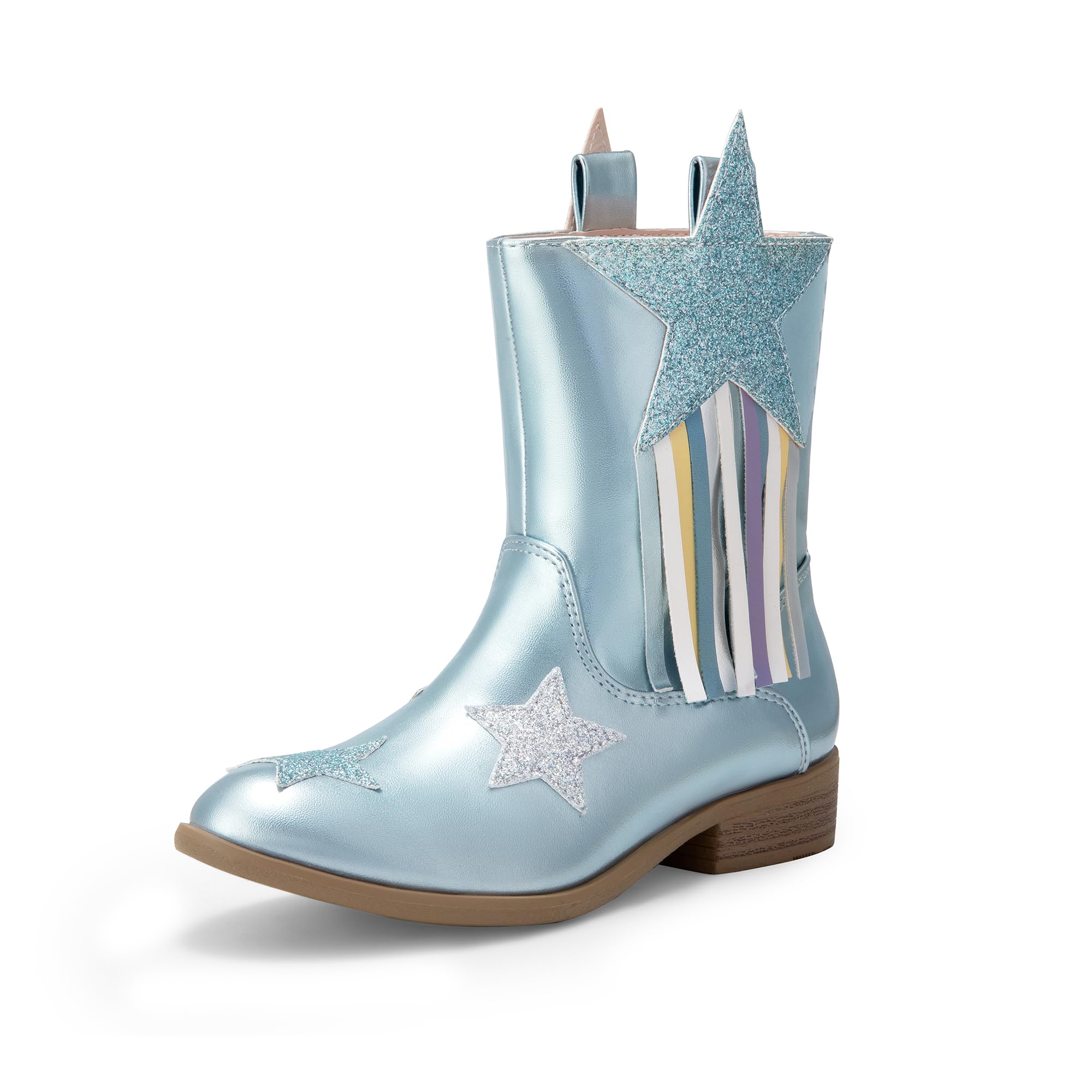 Photo 1 of DREAM PAIRS Girls Cowgirl Cowboy Western Mid Calf Tassel Boots,Size 1 Little Kid,Blue,SDBO2402K