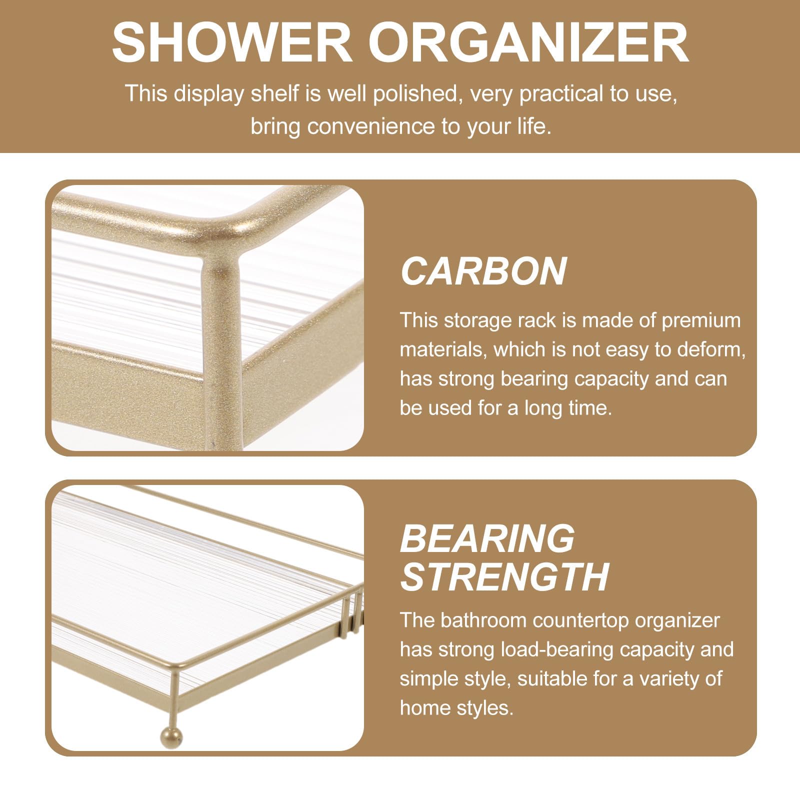 TEHAUX bandejas Decorativas de mostrador Organizador de baño para encimera de baño y Cocina, Dorado, Acero al Carbono y acrílico, práctico y fácil de Instalar