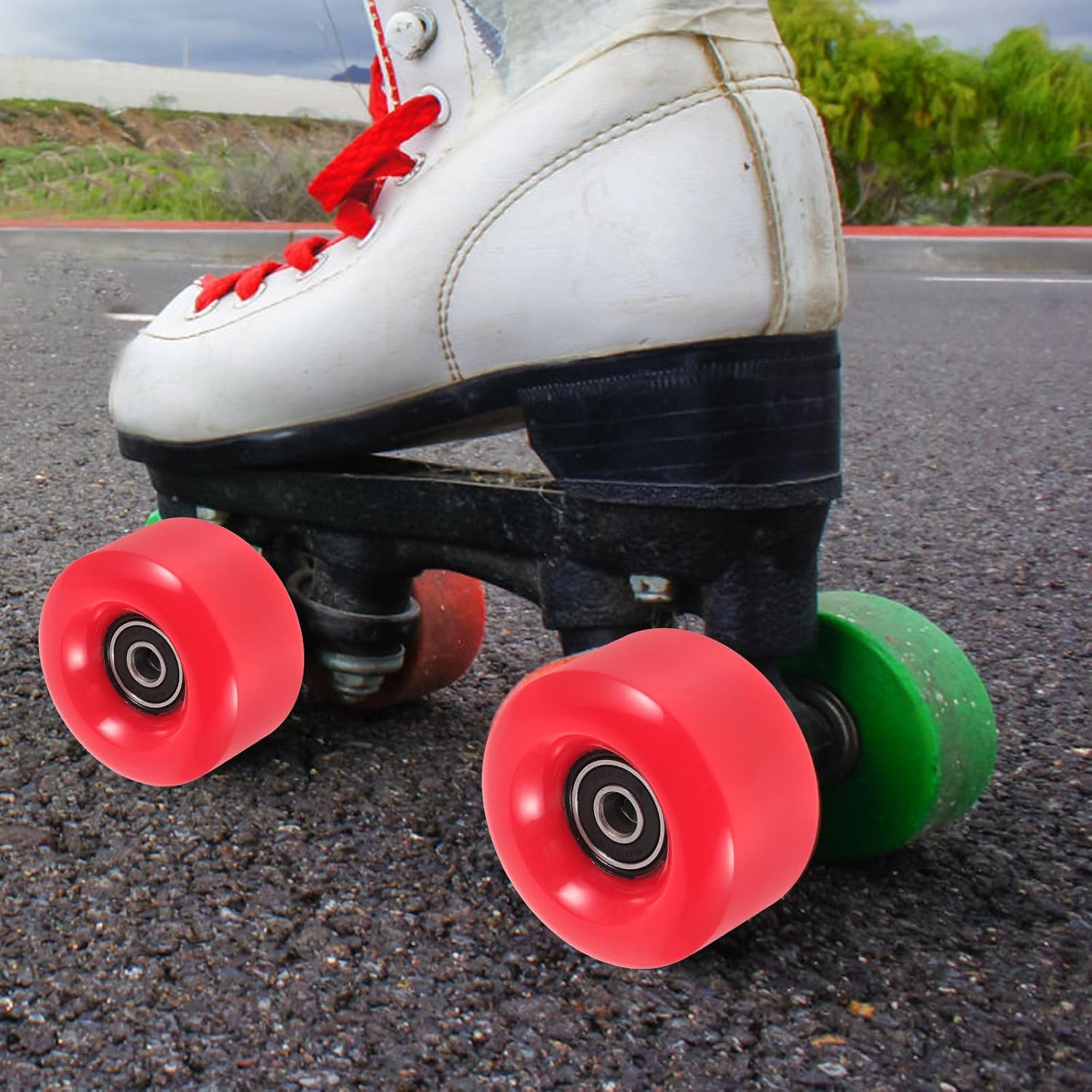 Cabilock 4pcs Replaceable Roller Skate Wheels Pu High Elastic Non-light-up Skateboard Wheels Set for Double Row Roller Skates Suitable for Indoor and Outdoor Use