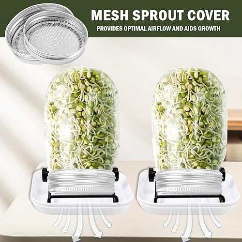 Miniatura 6 de Juego de 2 tarros de cultivo de brotes, tarros Mason de boca ancha con tapas de brotes de pantalla de acero inoxidable