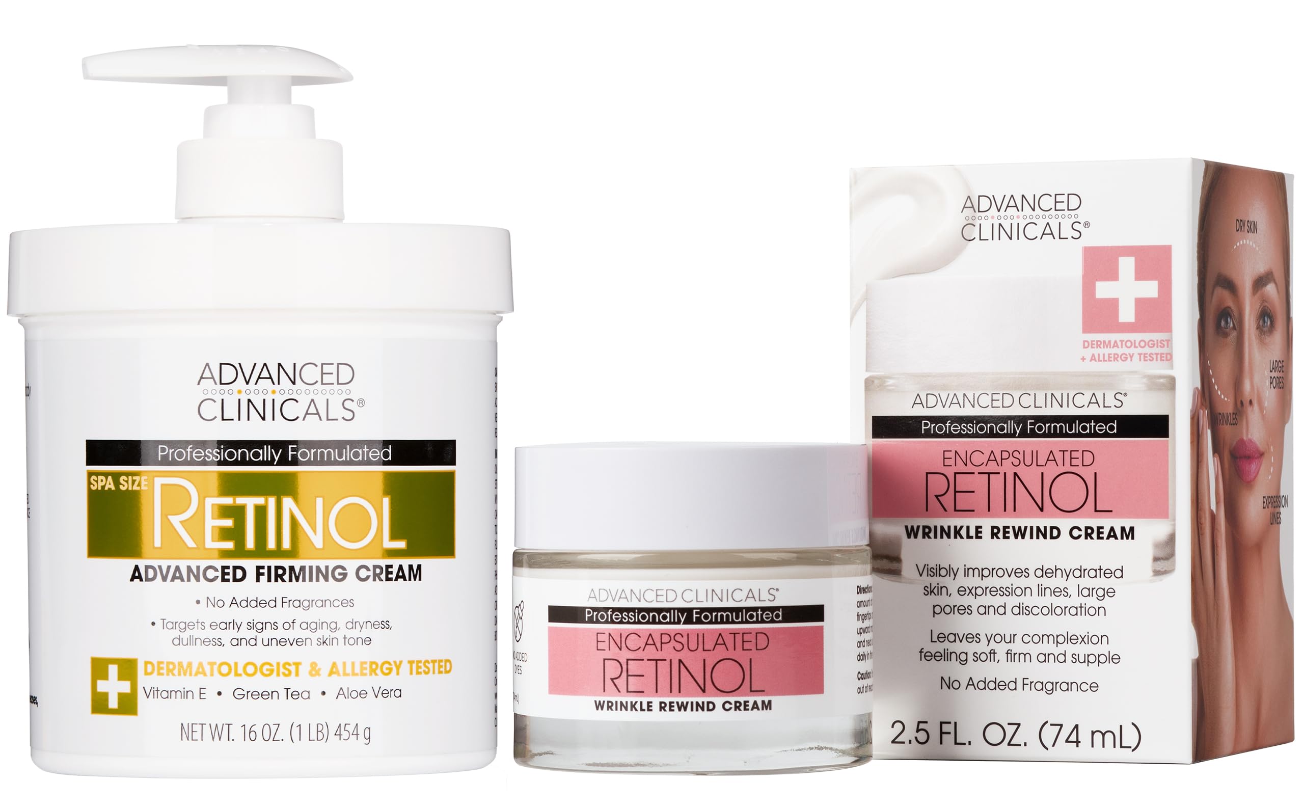 Advanced Clinicals Retinol Body Cream + Encapsulated Retinol Face Moisturizer 2pc Skincare Set For Women & Men To Reduce Appearance Of Wrinkles + Fine Lines & The Look Of Crepey Skin, 2pc Set