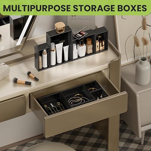 Miniatura 6 de Juego de organizadores de cajones de bambú, 5 unidades, multiusos, varios tamaños, organizador de cajones de basura para cocina, oficina, hogar,