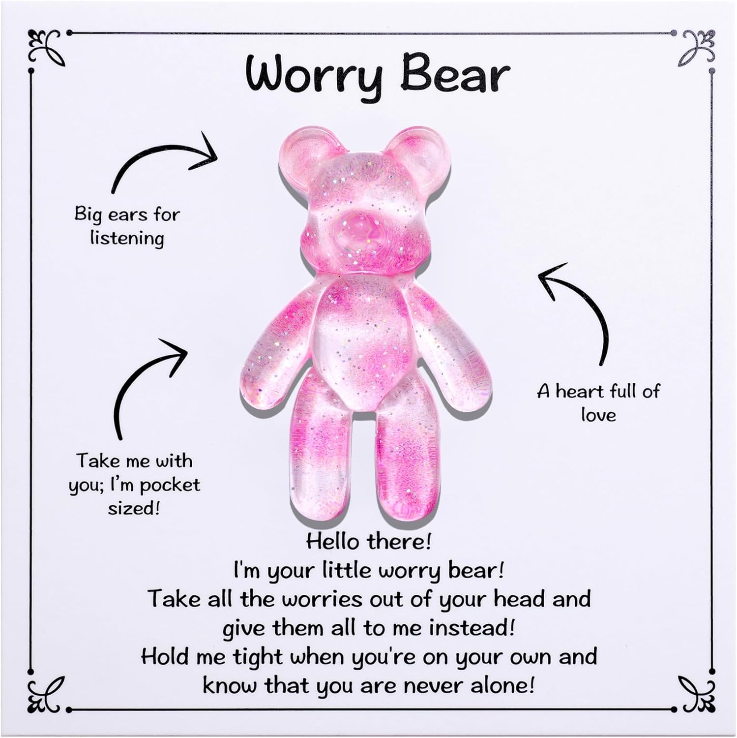 Aesnefe Pocket Bear Hug, Anxiety Relief Gifts, Mental Health Positivity Gift for Men Women, Autism Fidget Gifts, Stress Relief Gift for Her, Thoughtful Present for School Anxiet, Light Pink