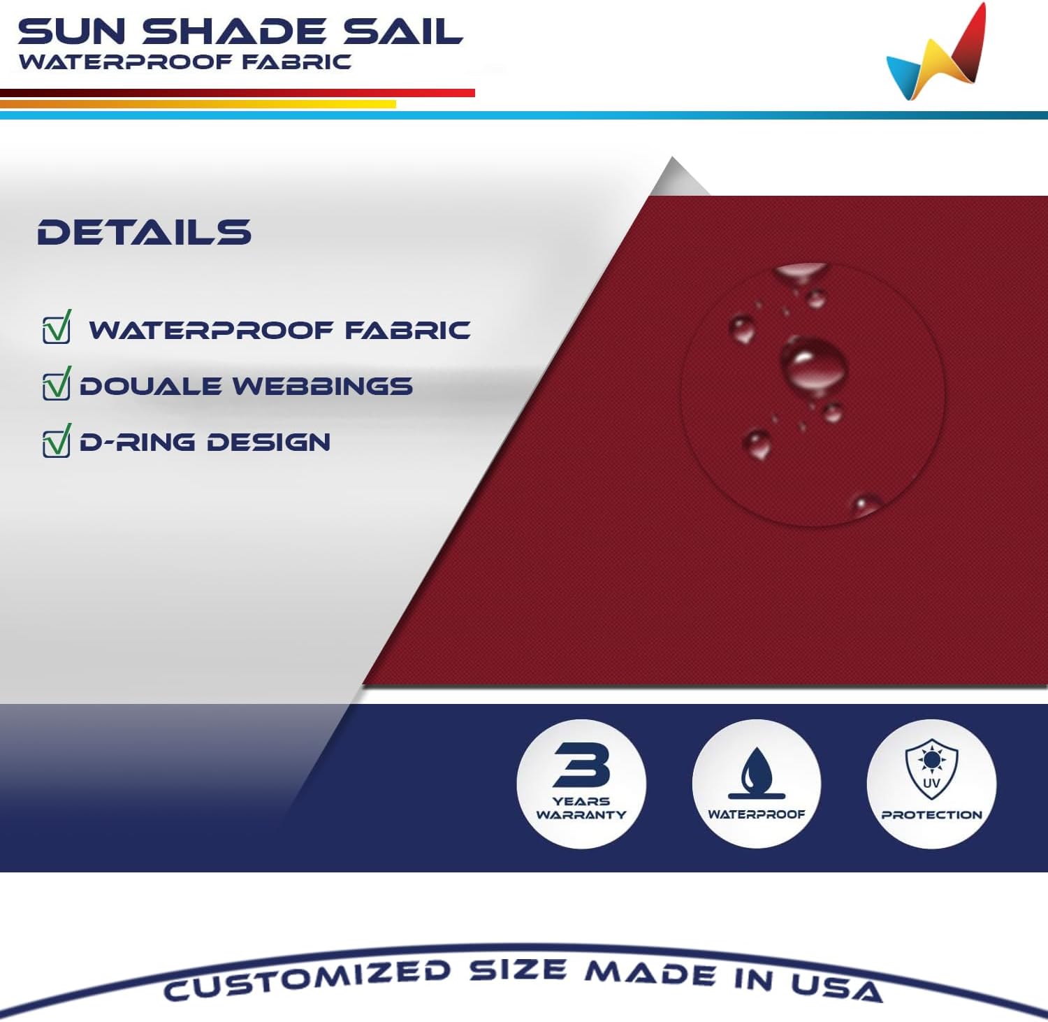 Windscreen4less Waterproof 16' x 16' x 16' Triangle Sun Shade Sail Canopy Cover UV Blockage for Pergola Patio Deck Balcony Yard Outdoor (Red)