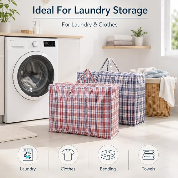1ABOVE 3 Pack Medium Zipped Storage Bags 57 x 47 x 30 cm | Reusable waterproof bags with strong handles, ideal for clothes, laundry, shopping and moving.