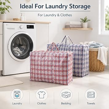 1ABOVE 3 Pack Medium Zipped Storage Bags 57 x 47 x 30 cm | Reusable waterproof bags with strong handles, ideal for clothes, laundry, shopping and moving.