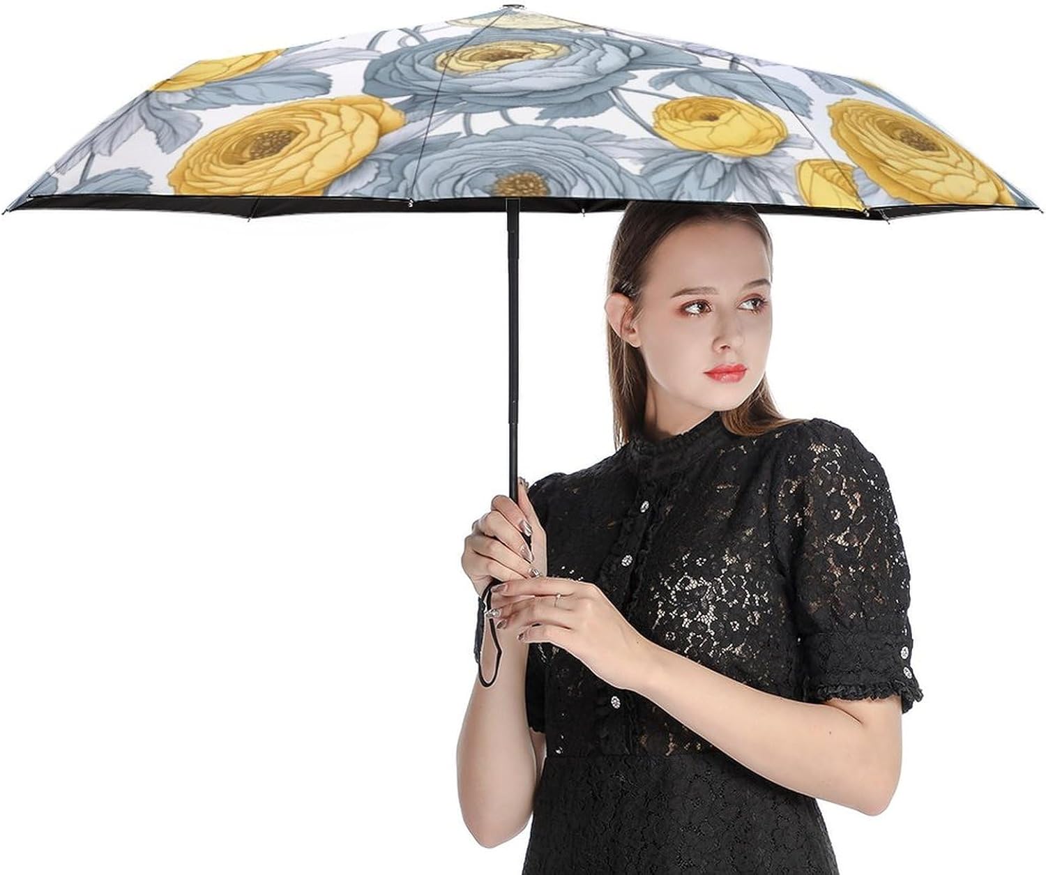TAIZIYEAH Floar Pattern Travel Umbrella Small Portable 3 Folding Rain Umbrella Sunny Umbrellas for Backpack