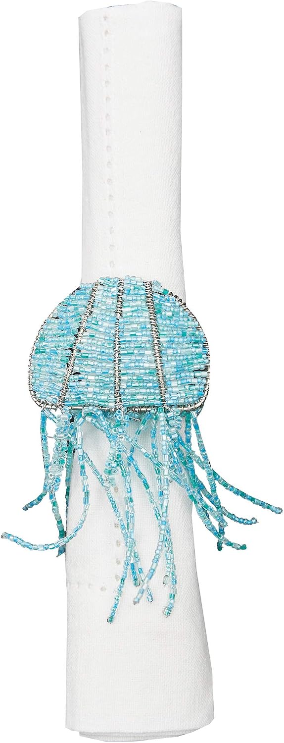 C&F Home Beaded Jellyfish Napkin Ring Set of 6 Blue