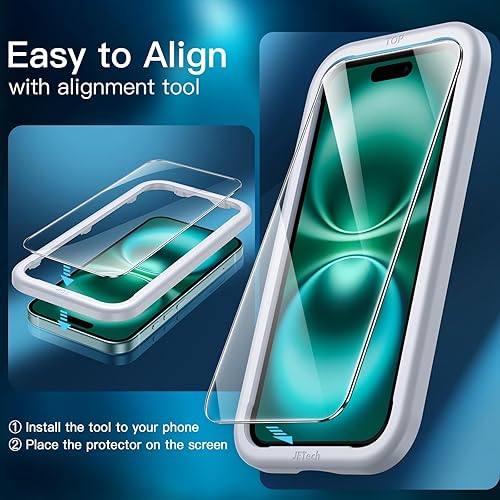 Vista 55 de JETech Protector de pantalla para iPhone 15 Pro Max de 6.7 pulgadas, película de vidrio templado con herramienta de fácil instalación, compatible