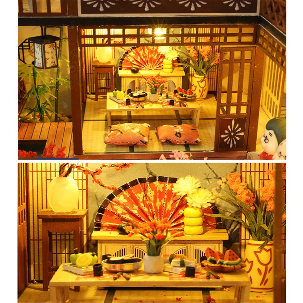 Casa de muñecas retro de estilo japonés con muebles, kit de casa de muñecas de madera con música, escala 1:24, habitación creativa para regalo de cumpleaños