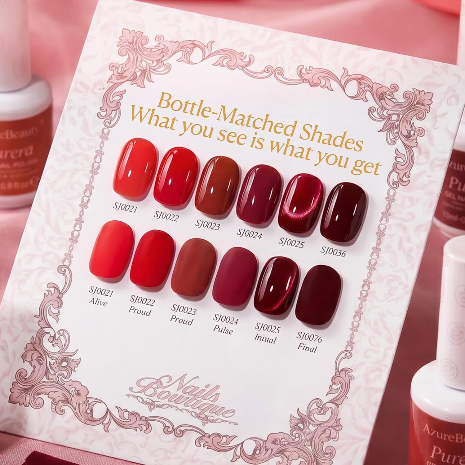 AzureBeauty 15ml HEMA Free Red Purera Gel Nail Polish Set 6 Colors Ruby Burgundy Dark Cherry Red Cat Eye Magnetic Gel Polish Same Color Bottles Soak Off UV LED Nail Art Kit for DIY Home Manicure Salon