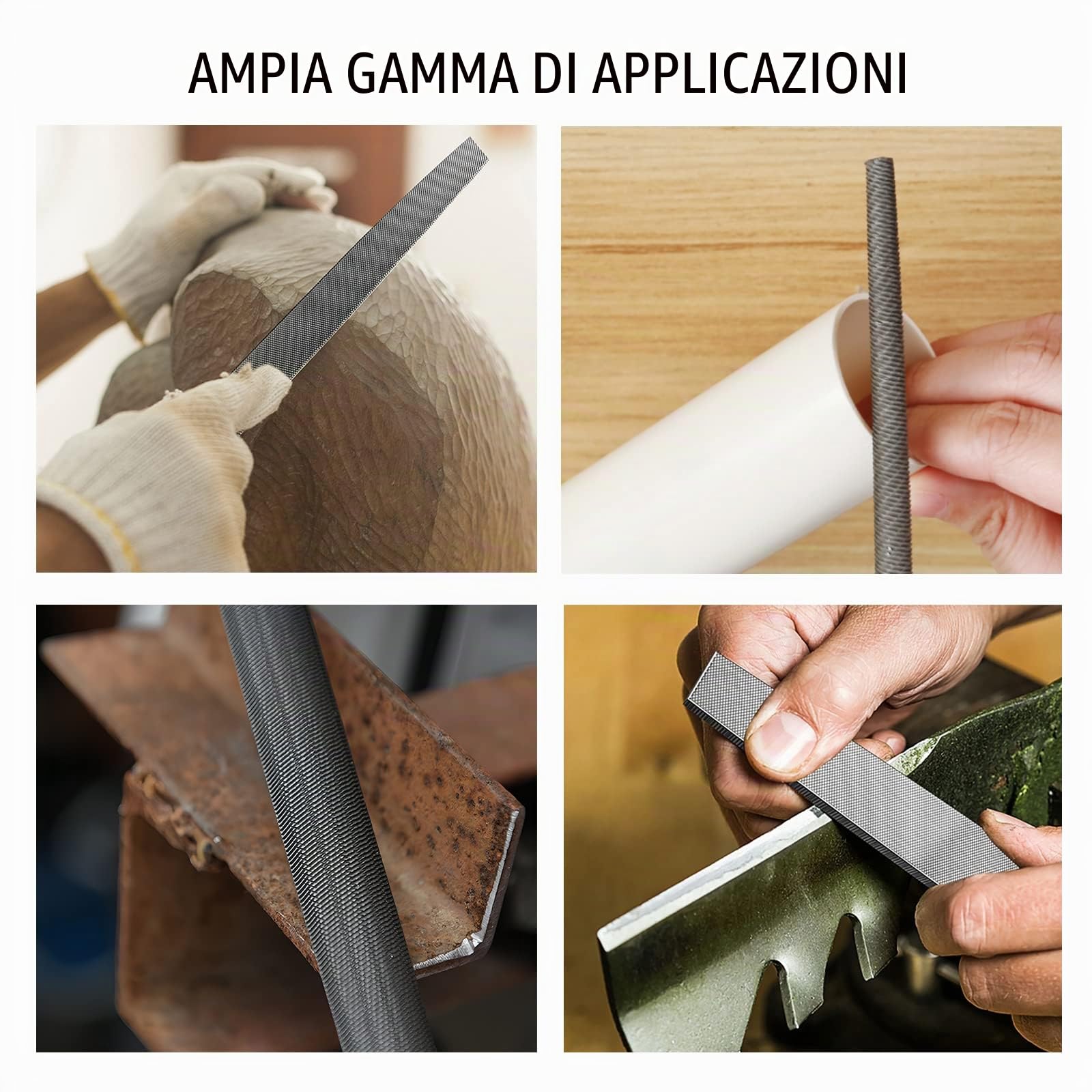 TARIST Set di Lime Metallo 3 pezzi, 200mm. Lima ferro comprende lime piatte, lime rotonde, lime semitonde - lavoro per Legno, Metallo e altro ancora