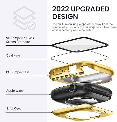 Vista 115 de Tensea - Funda protectora de pantalla impermeable para Apple Watch (2 en 1) para Apple Watch Serie SE 7, 5, 4, accesorios de 45 mm, iWatch protector
