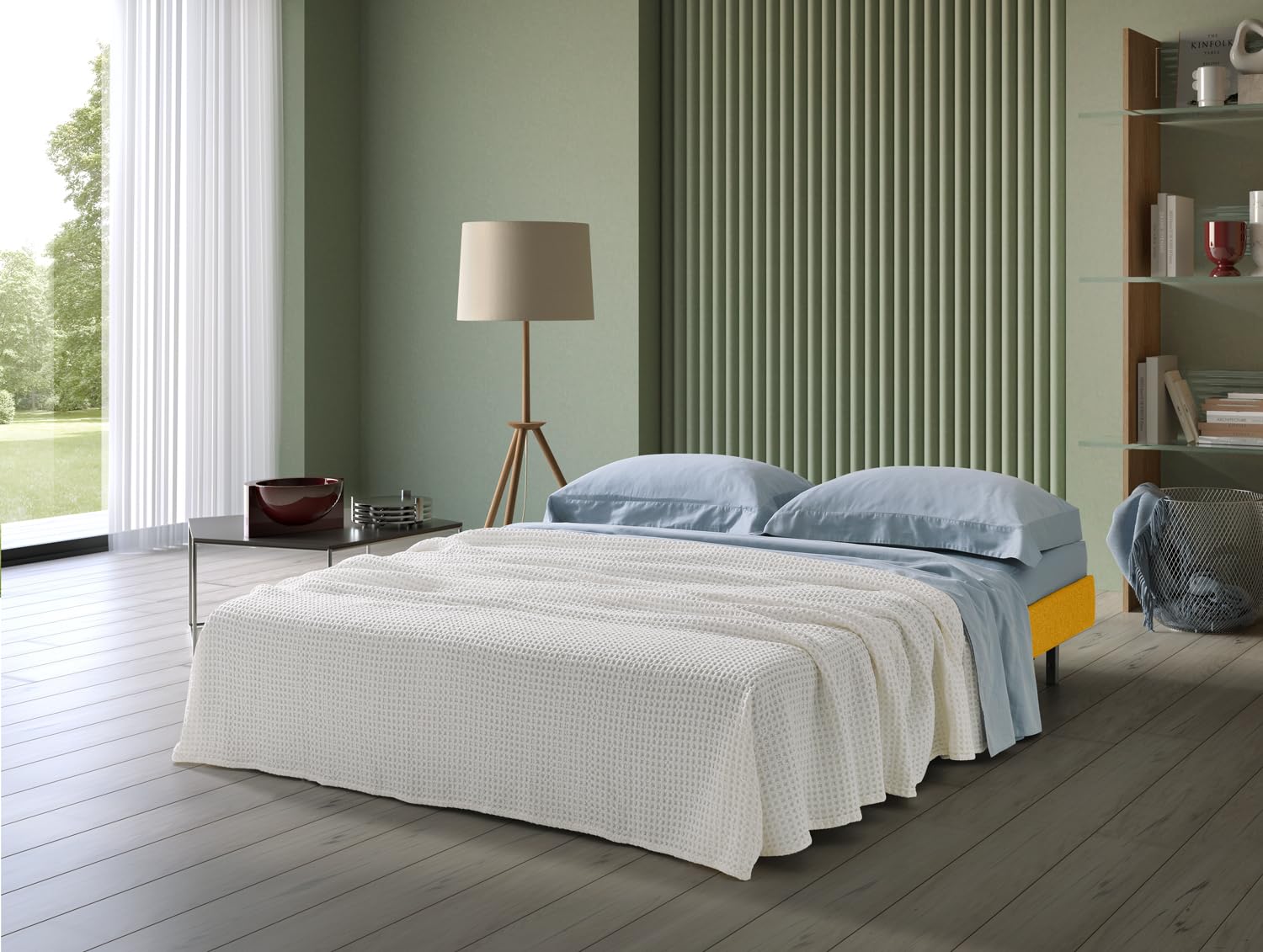 EVERGREENWEB Canapé-lit 2 Places Convertible en Lit avec Matelas 140x190 Effet Massant 0rthopédique, Extensible Sofa Bed Pliable, Housse Déhoussable et Lavable Couleur Jaune, 2 Coussins Inclus | EDITH