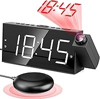 Vista 11 de Mesqool Reloj despertador de proyección, reloj digital con proyector giratorio de 180°, atenuador de brillo de 5 niveles, pantalla LED transparente