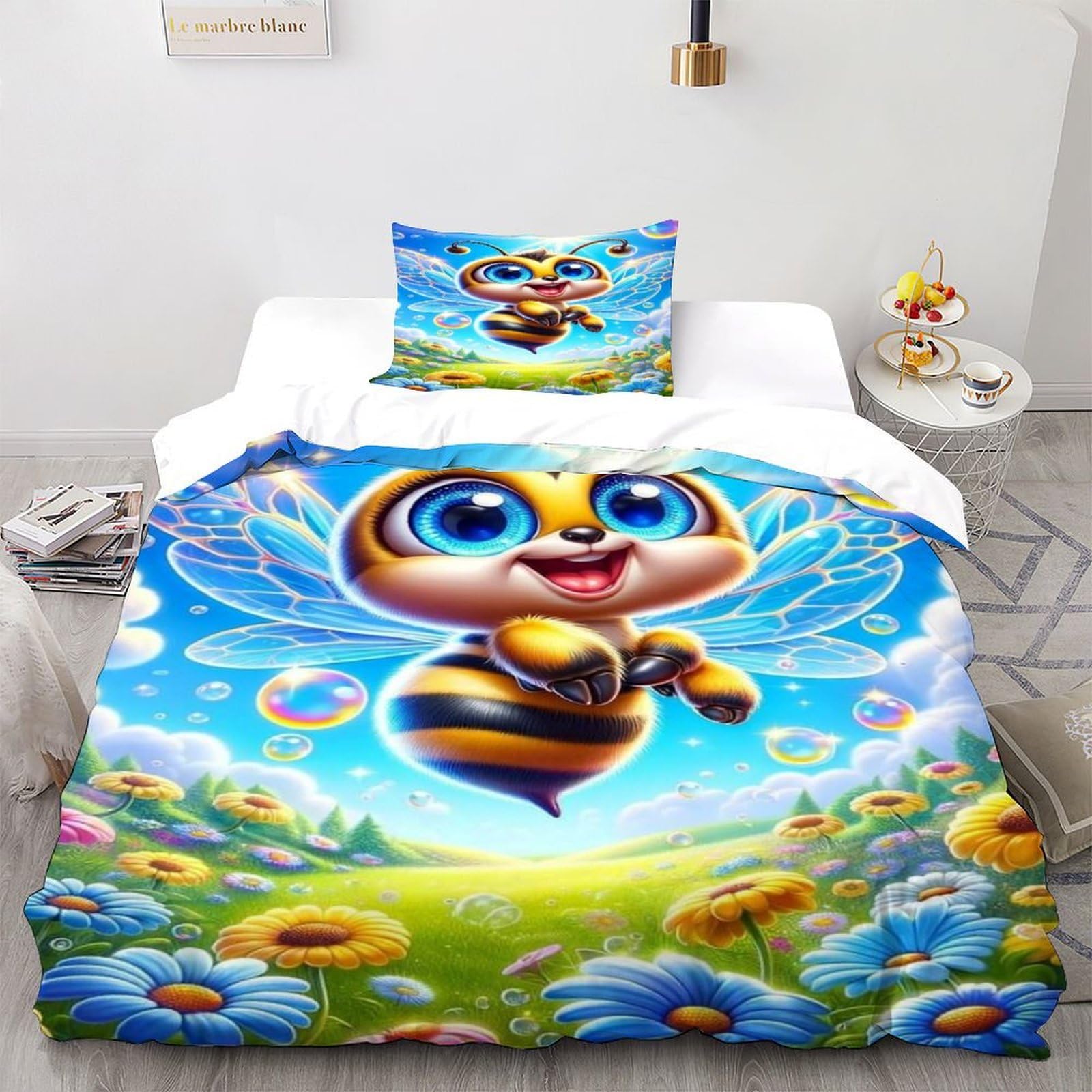 Linge de lit microfibre 135x200 abeille fleur housse de couette animal themes single