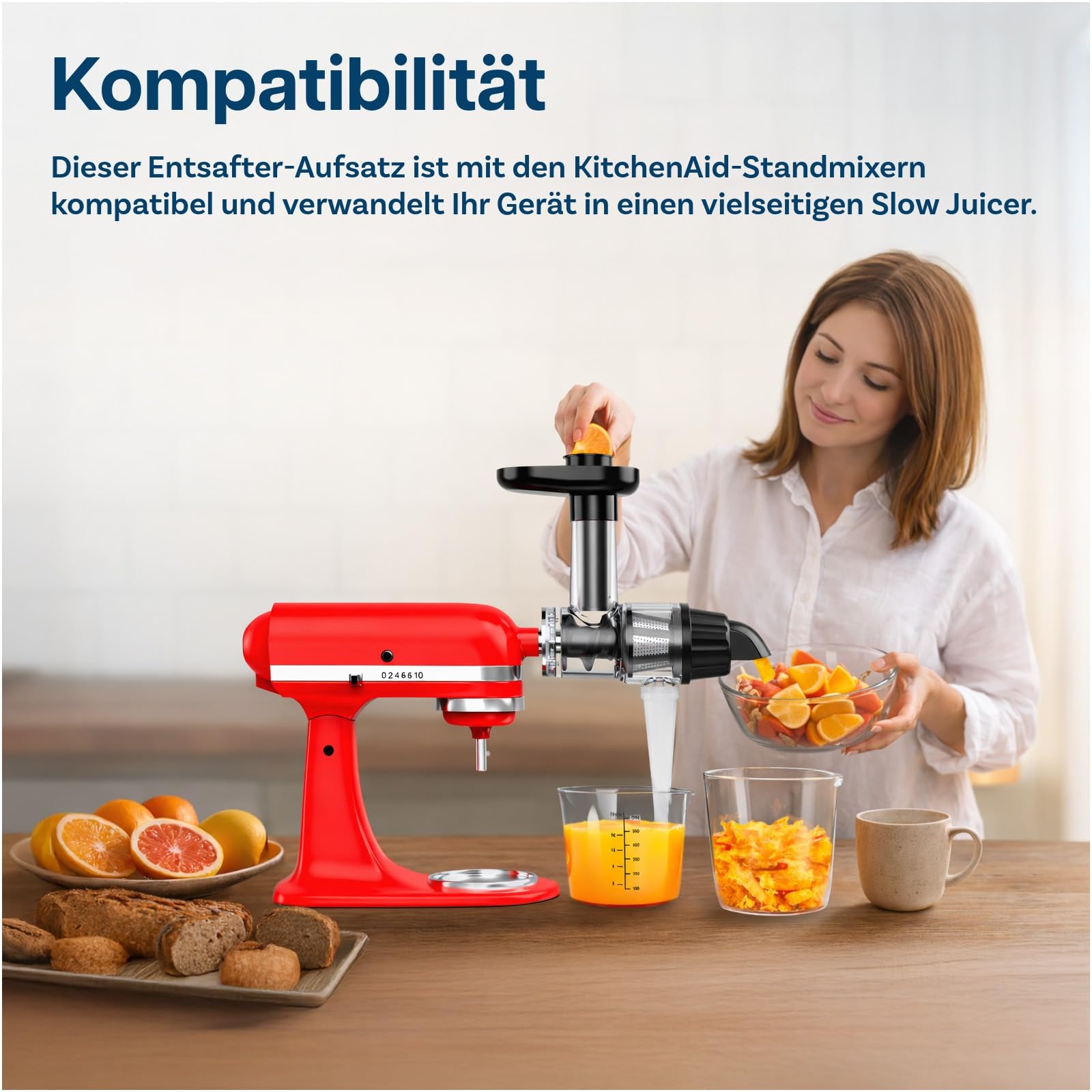 Entsafter Aufsatz für KitchenAid Standmixer von MMOBIEL – Slow Juicer Kaltentsafter & Frucht- und Gemüsesiebe – Inklusive Lebensmittelstopfer & Reinigungsbürste