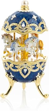 Keren Kopal Carousel Horse Music Box With White Horses figurines Wind Up Musical Handmade Amazing Home Decoration