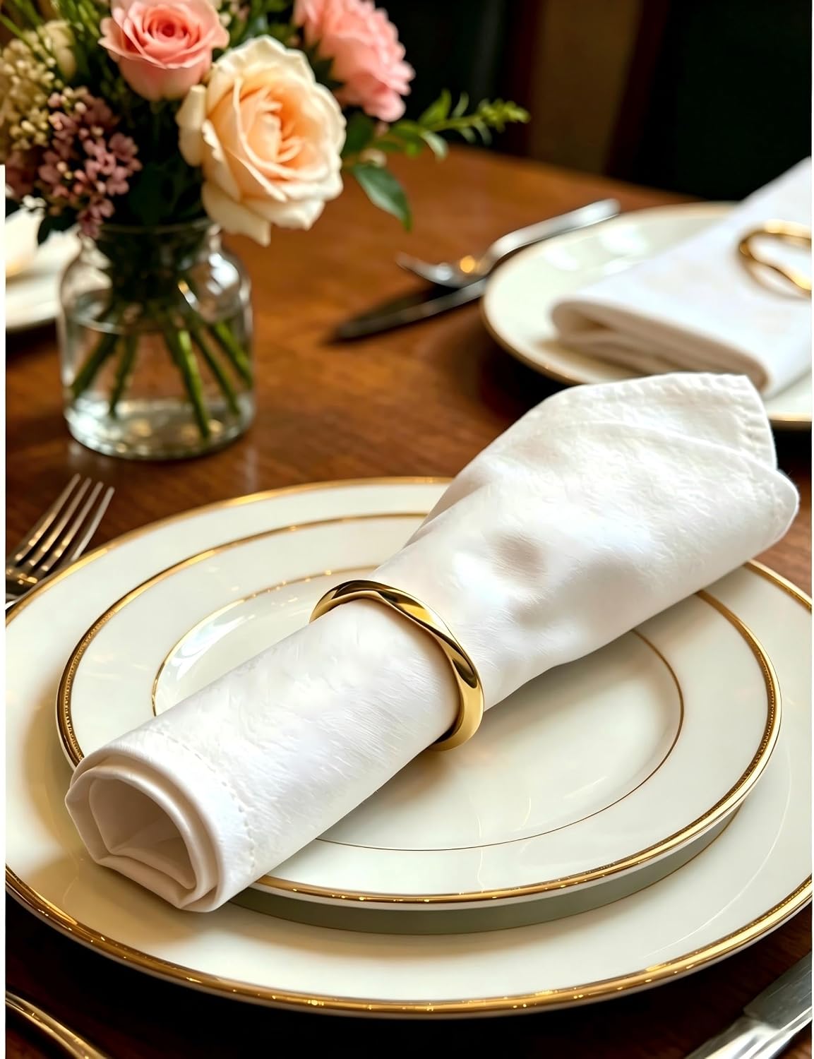 Gold Napkin Rings Set of 30, Matte Metal Twisted Wave-Shaped Napkin Holders