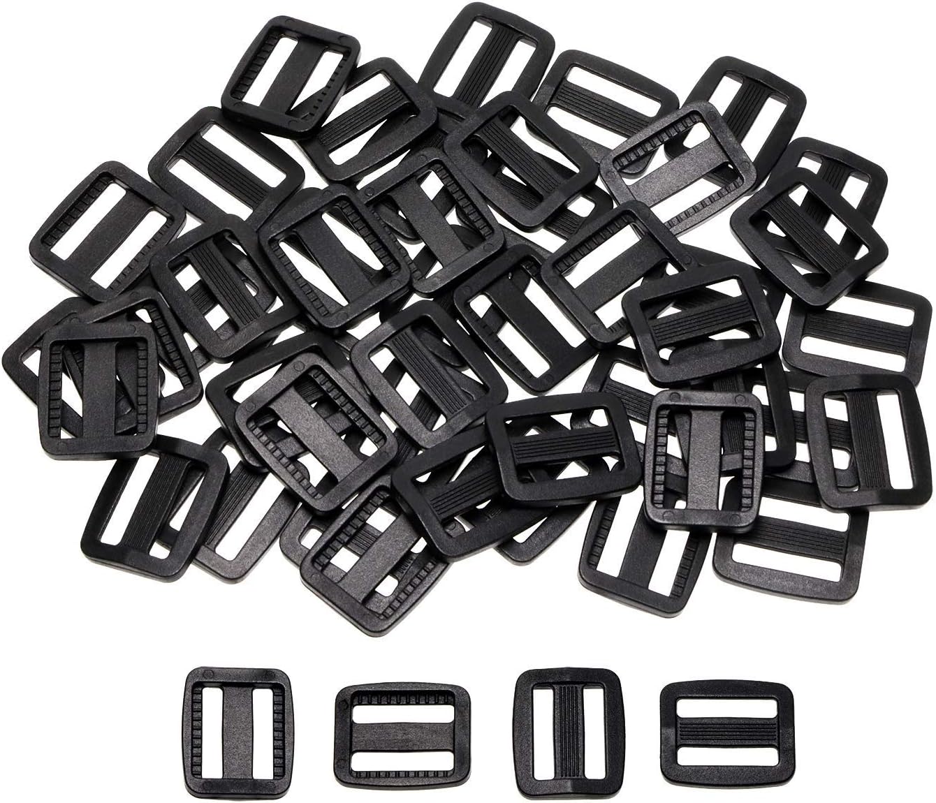 Shapenty 3/4 Inch/ 20mm (Inner Length) Plastic Tri-glide Slides Button Bulk Adjustable Webbing Triglides Slider Buckle for Belt Backpack Bags Sewing, 50PCS