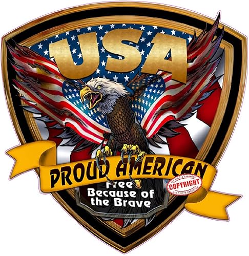 Calcomanía de USA Eagle Crest Free Because of The Brave de 6 pulgadas