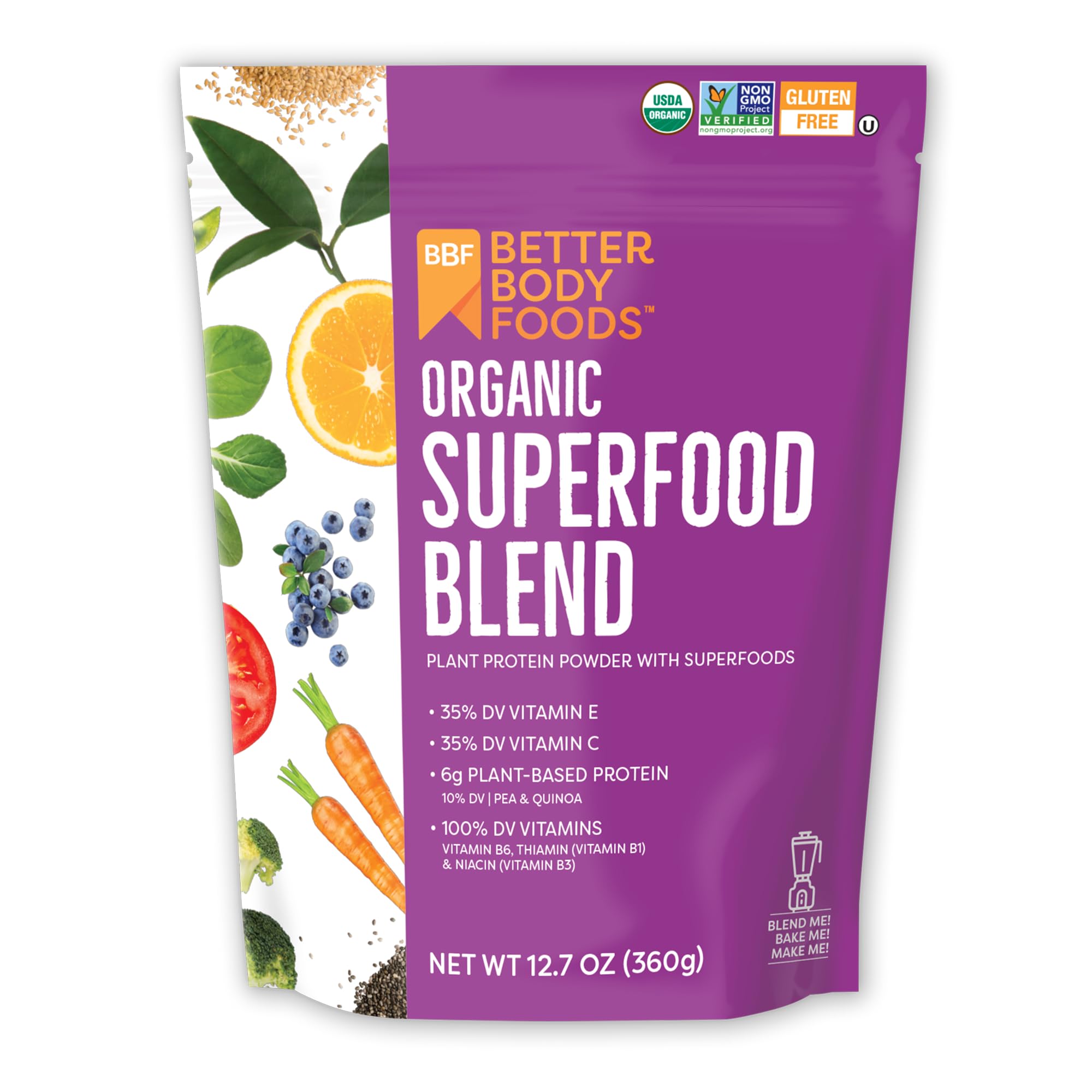 BetterBody Foods Organic Superfood Powder with 12.7 Ounce (Pack of 1)