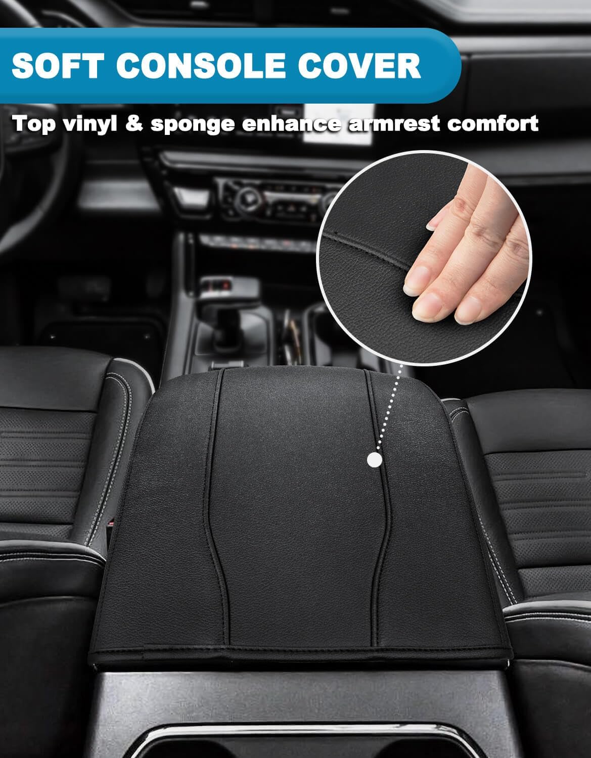 Center Console Armrest Cover for Chevy Silverado & GMC Sierra 2019-2026, Yukon & Tahoe & Suburban 2021-2026, Floor Console Bucket Seat Only, Vinyl Middle Console Cover, Scratchproof, Black