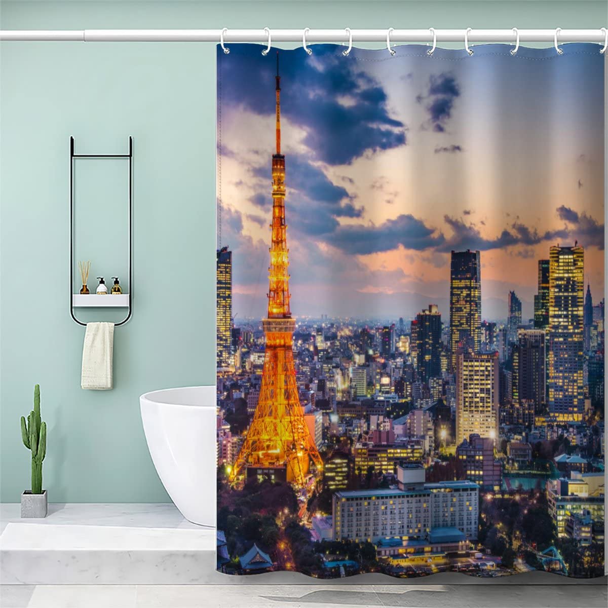 AOLIGL Extra Long Shower Curtains 220 Drop, Modern Tokyo Urban Landscape Personalised Polyester Fabric Bathroom Curtains