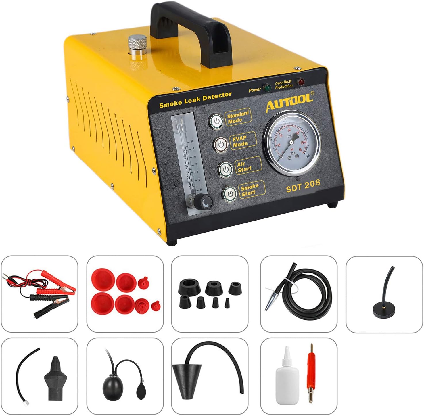 AUTOOL SDT-208 Automotive Fuel Leakage Tester,4 in 1 Smoke EVAP Conduit Pipe System Leak Detection Tools, Smoke Leak Detectors For 12V/24V Vehicles With Adjustable FlowMeter