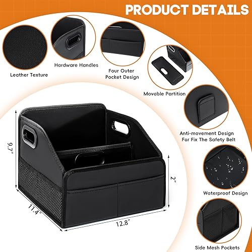 Miniatura 3 de Organizador de almacenamiento de automóvil 2025 actualizado Cesta de cuero para asiento delantero y respaldo de piso con mango esmerilado
