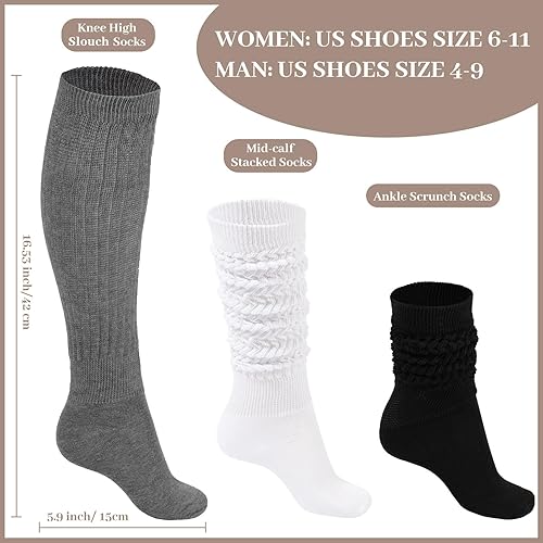 Vista 2 de Moon Wood Calcetines holgados para mujer, 3 pares de calcetines extra largos de punto de algodón hasta la rodilla, gruesos, tallas 5-11