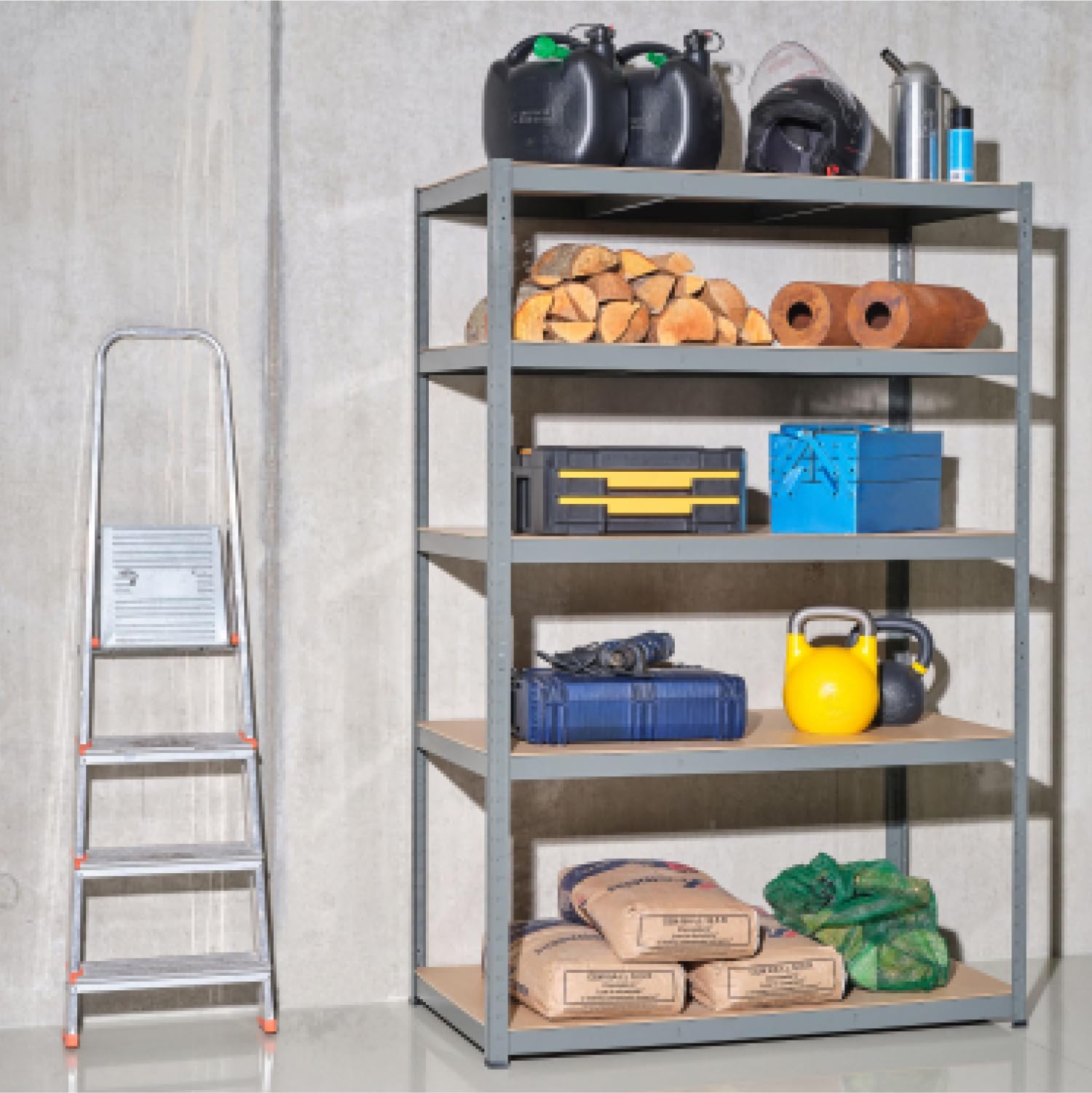 Rangement Garage: 180 cm x 120 cm x 45 cm | Galvanisé - 5 Niveaux | 175 kg par Tablette (Capacité Totale de 875 kg) | Garantie de 5 Ans