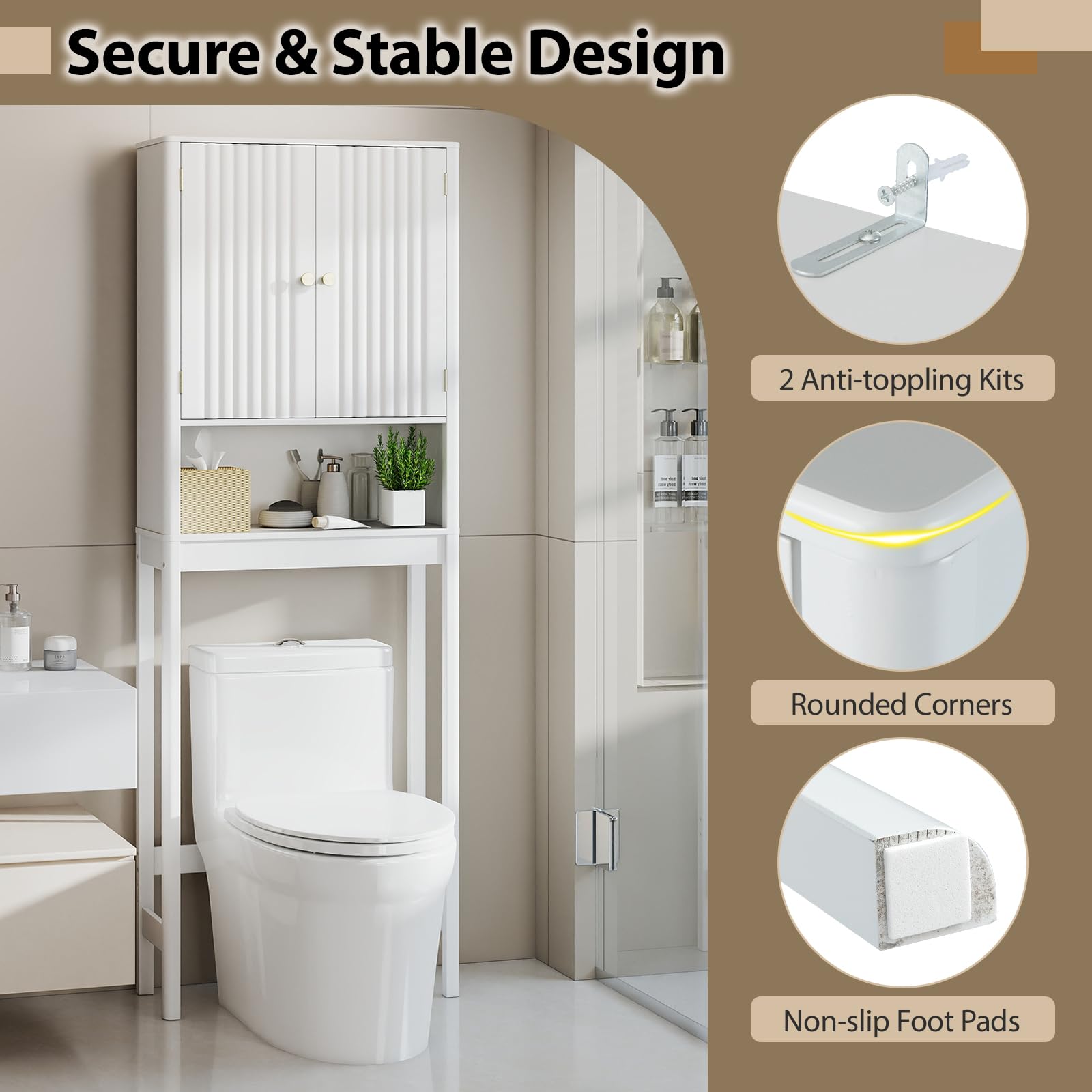 GIANTEX Toilettenregal, Regal über Toilette mit verstellbaren Regalen, Toilettenschrank mit 2Türen & offener Ablage, 60 × 23 × 168 cm, platzsparend Überbauschrank für Badezimmer & Waschküche (Weiß)