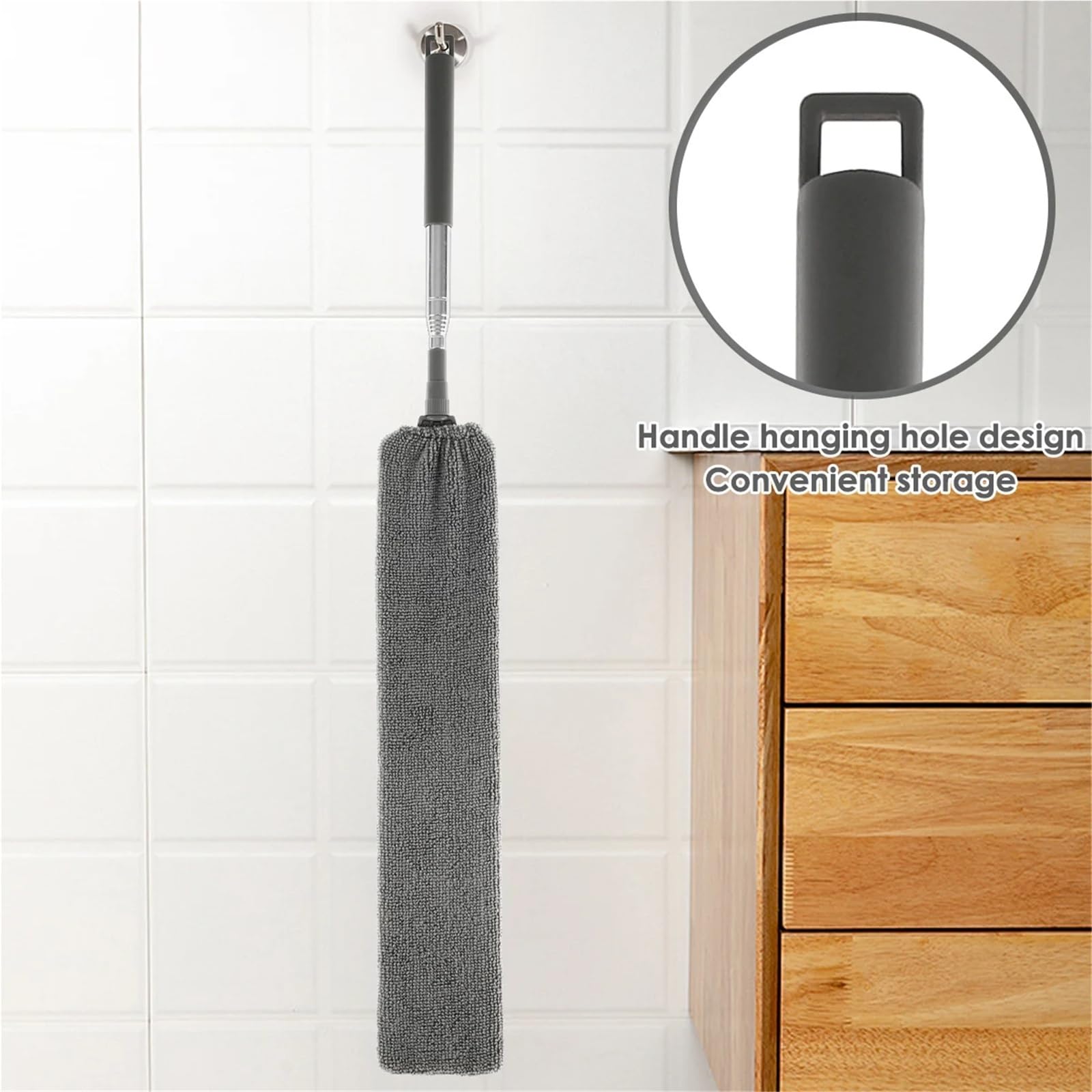 Plumero Atrapapolvo Limpiador de Polvo Gap, cepillos retráctiles Microfibra, Flexibles, Largos y Planos, con Poste Extensible, Herramientas Limpieza del hogar(Dark Gray)